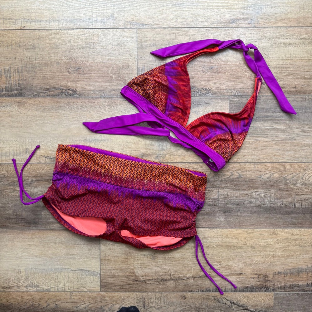Athleta Rio Vista Banded Halter Bikini Top Scrunch Swim Short Saffron Red Large